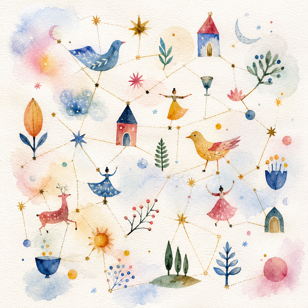 Folk symbols connected as imaginary constellations