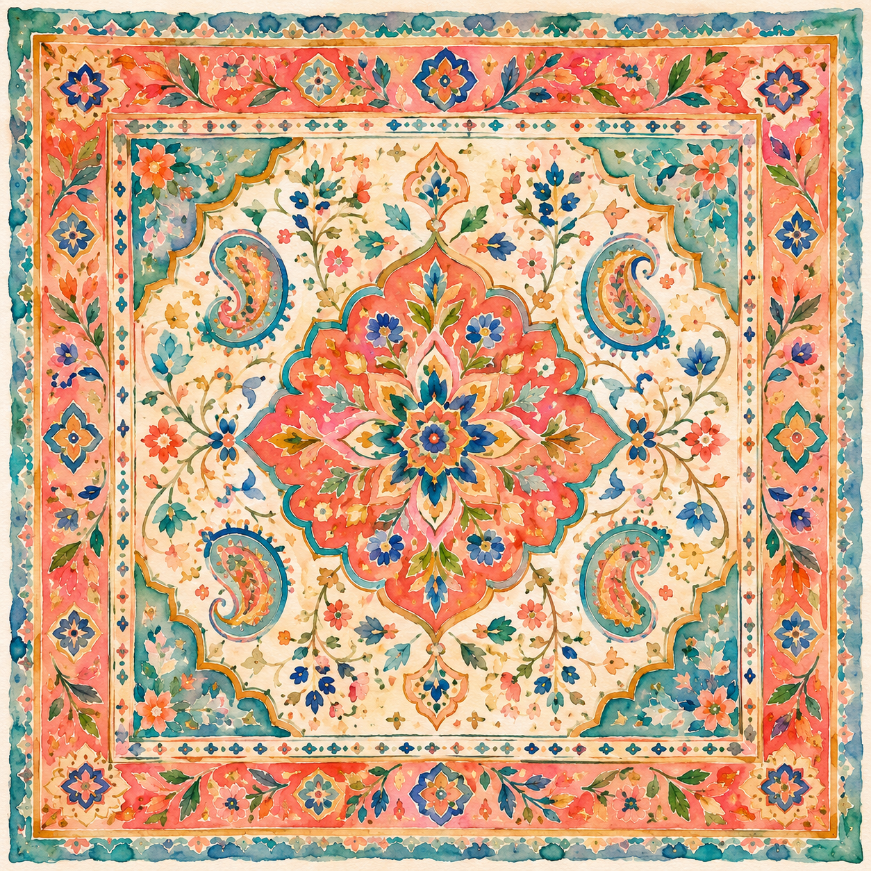 Watercolour study where Persian rug ornament is the main subject