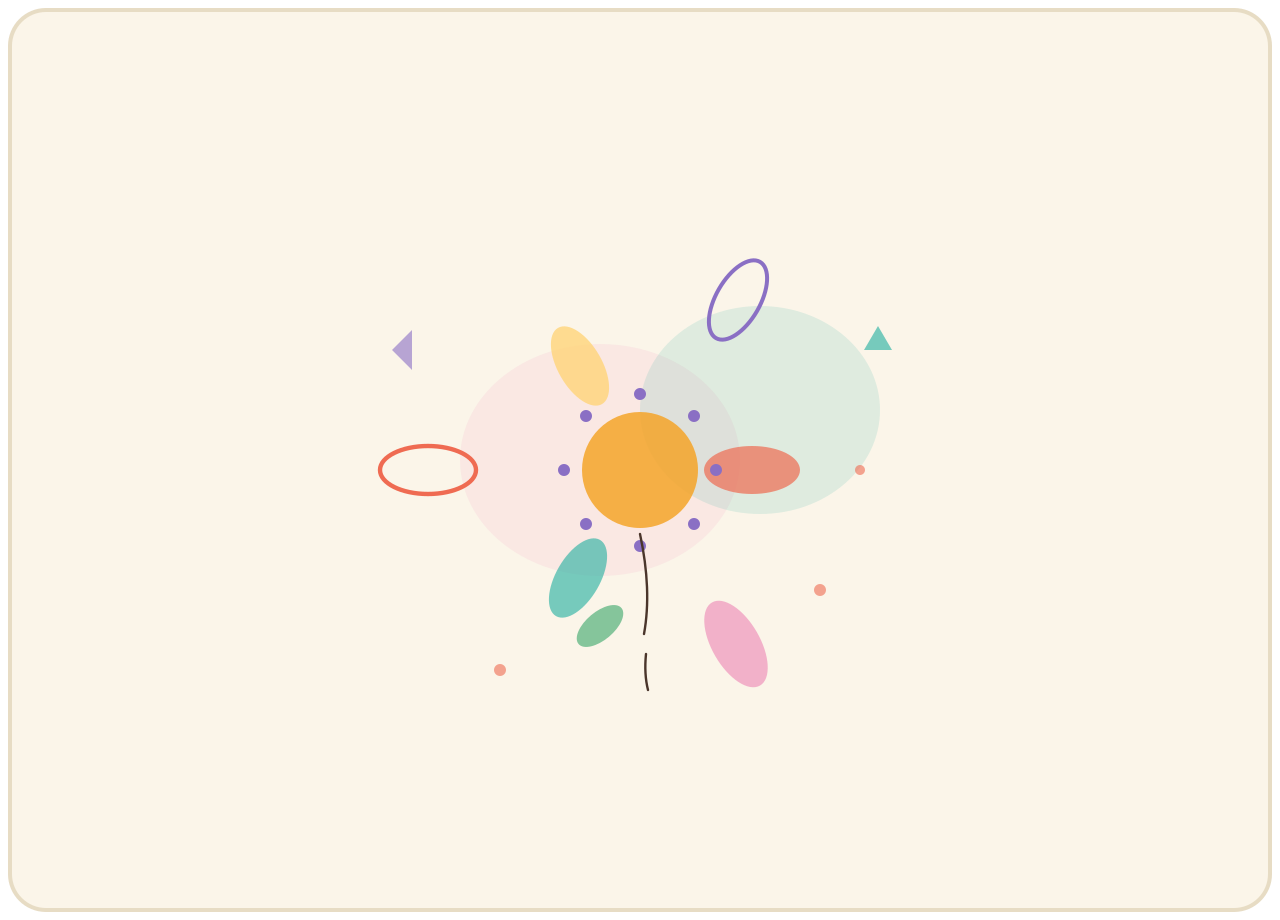 A folk flower loosened into floating petals, shapes and dots.
