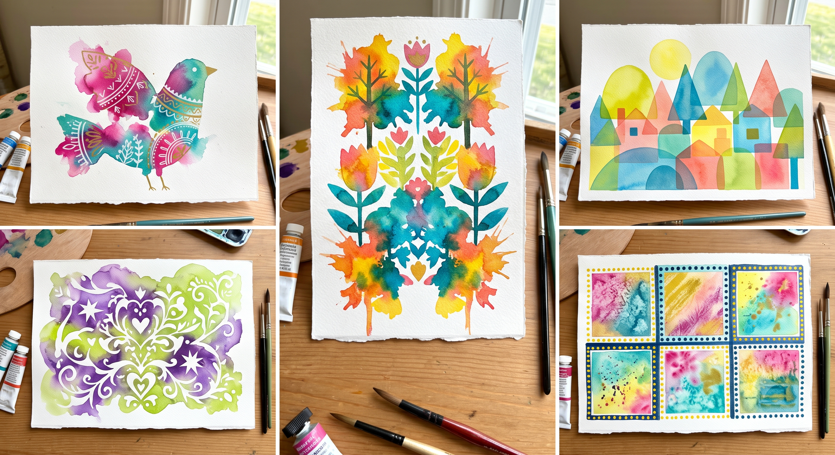 Visual Samples of Abstract Folk Watercolor